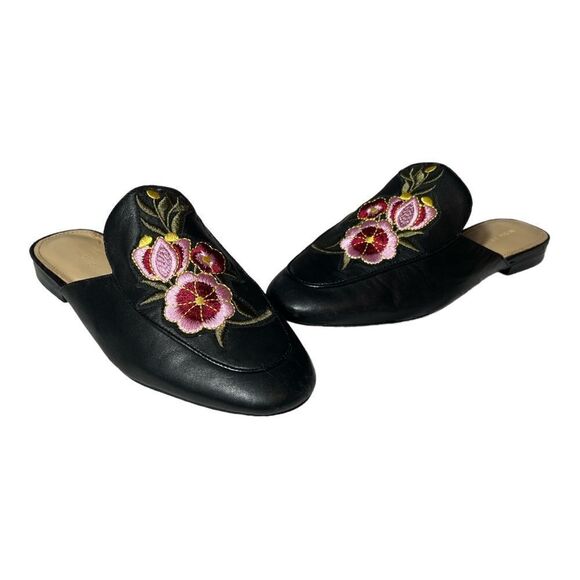 Marc Fisher Wrangler 3 Black Leather Embroidered Mules - Picture 1 of 6
